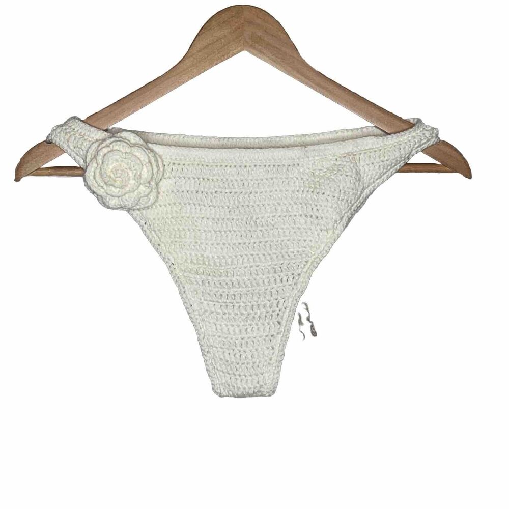Meshki Women's White Valencia Rose Crochet Bikini Bottom Swimsuit‎ Size XL